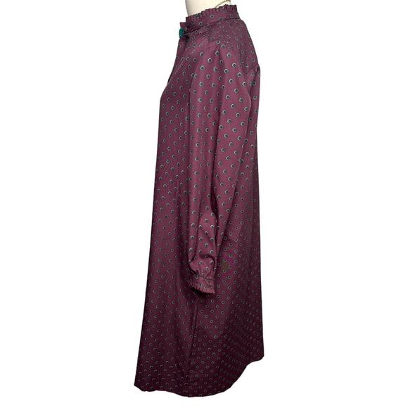 Vintage 70s/80s Schrader Sport ruffle collar floral shirt shift dress size M - Picture 3 of 7